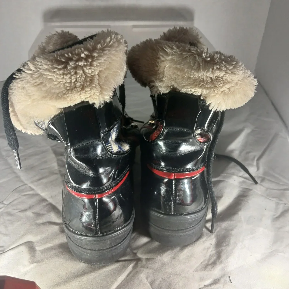 Anne‎ Klein Sport AKGALLUP Womens Black Plaid Faux Fur Duck Boots Size 8.5M
